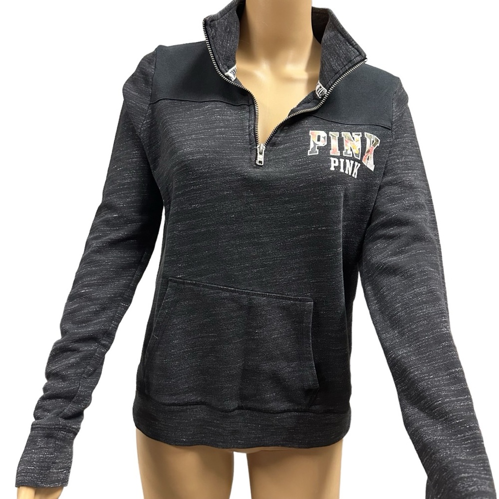 Victorias Secret Pink Heather Black Kangaroo Pocket Pullover Sweatshirt Small